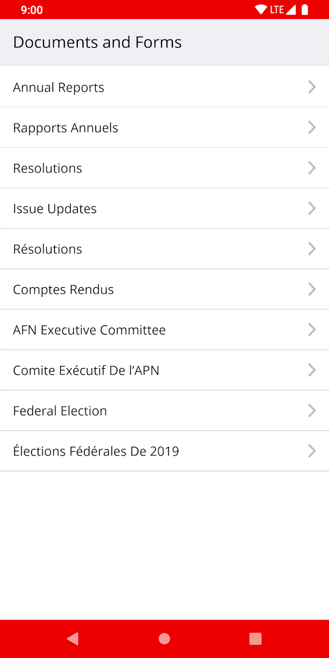 AFN National mobile app documents screen