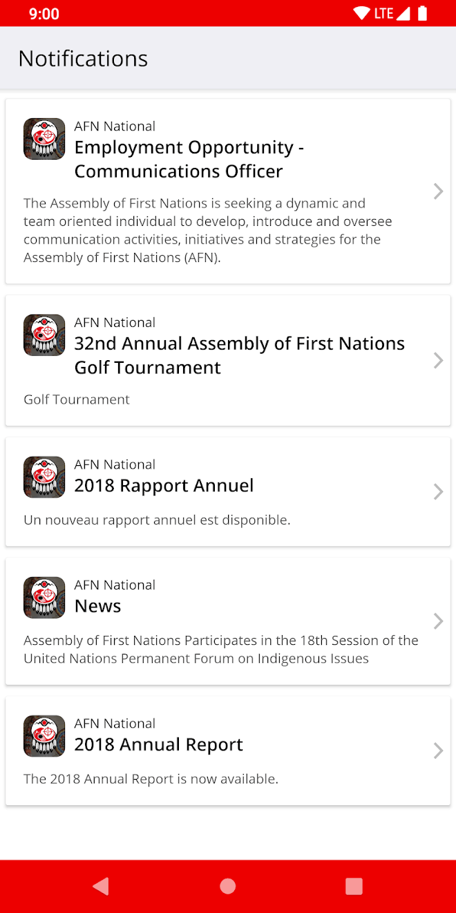 AFN National mobile app with push notification history