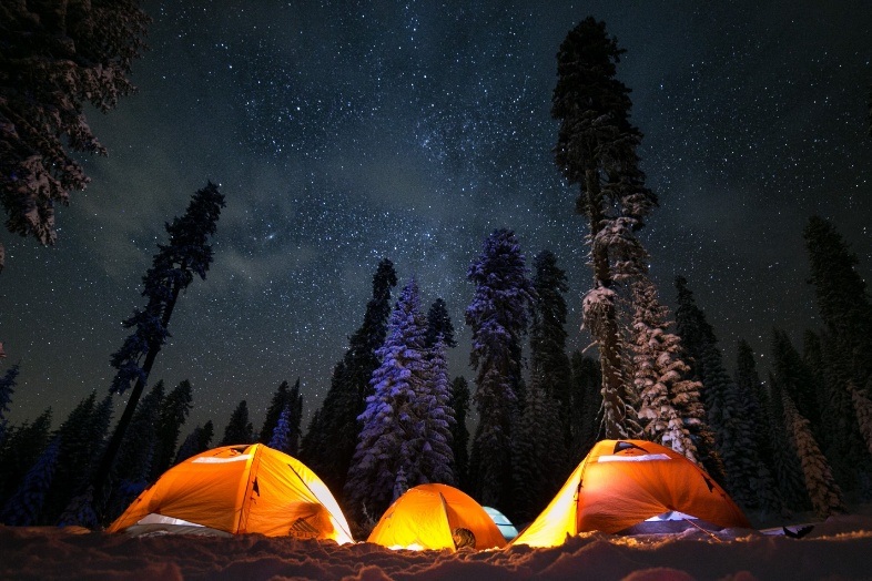 Tents outside at night