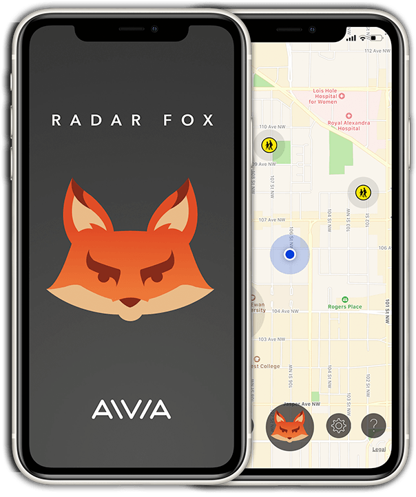 The Radar Fox app on 2 mobile devices