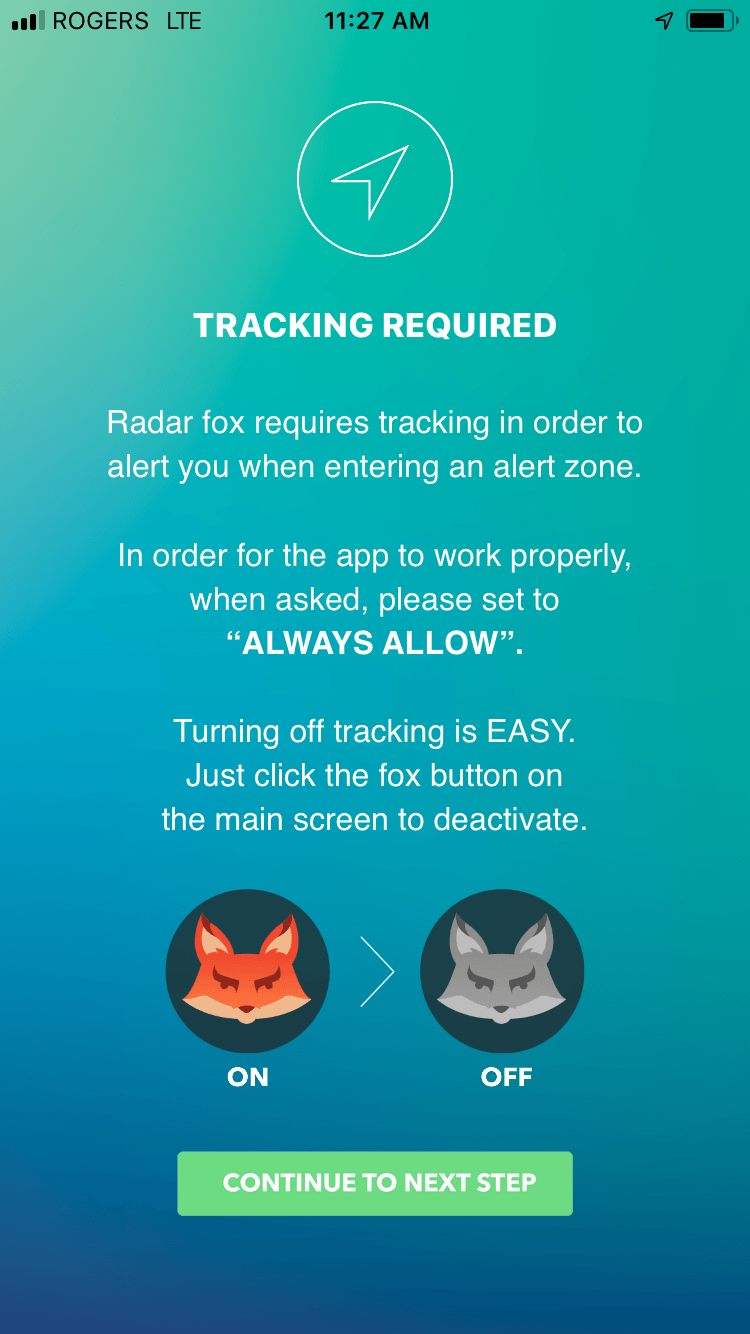 Enable tracking for the Radar Fox mobile app