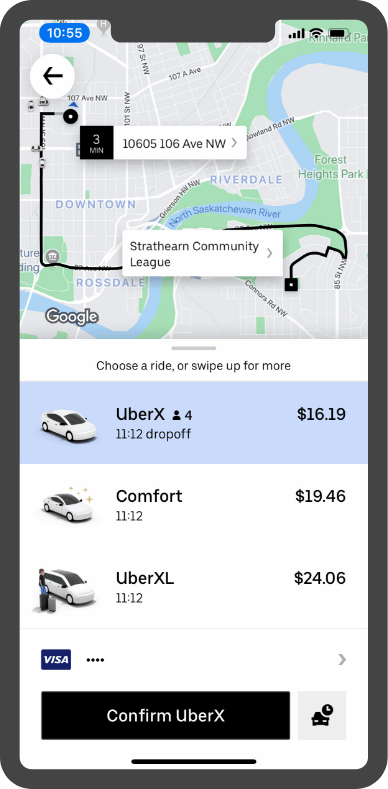 A screenshot of the Uber mobile app