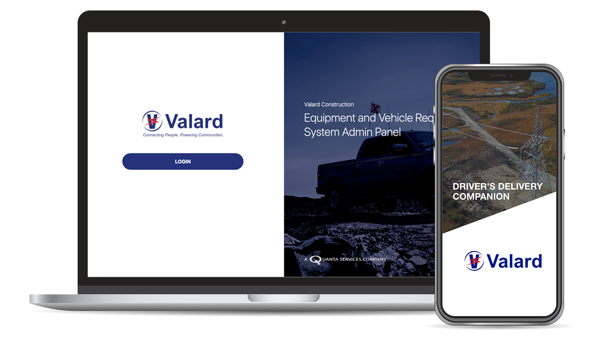 A mobile device and laptop screen showing the Valard Mobile App and Admin Dashboard